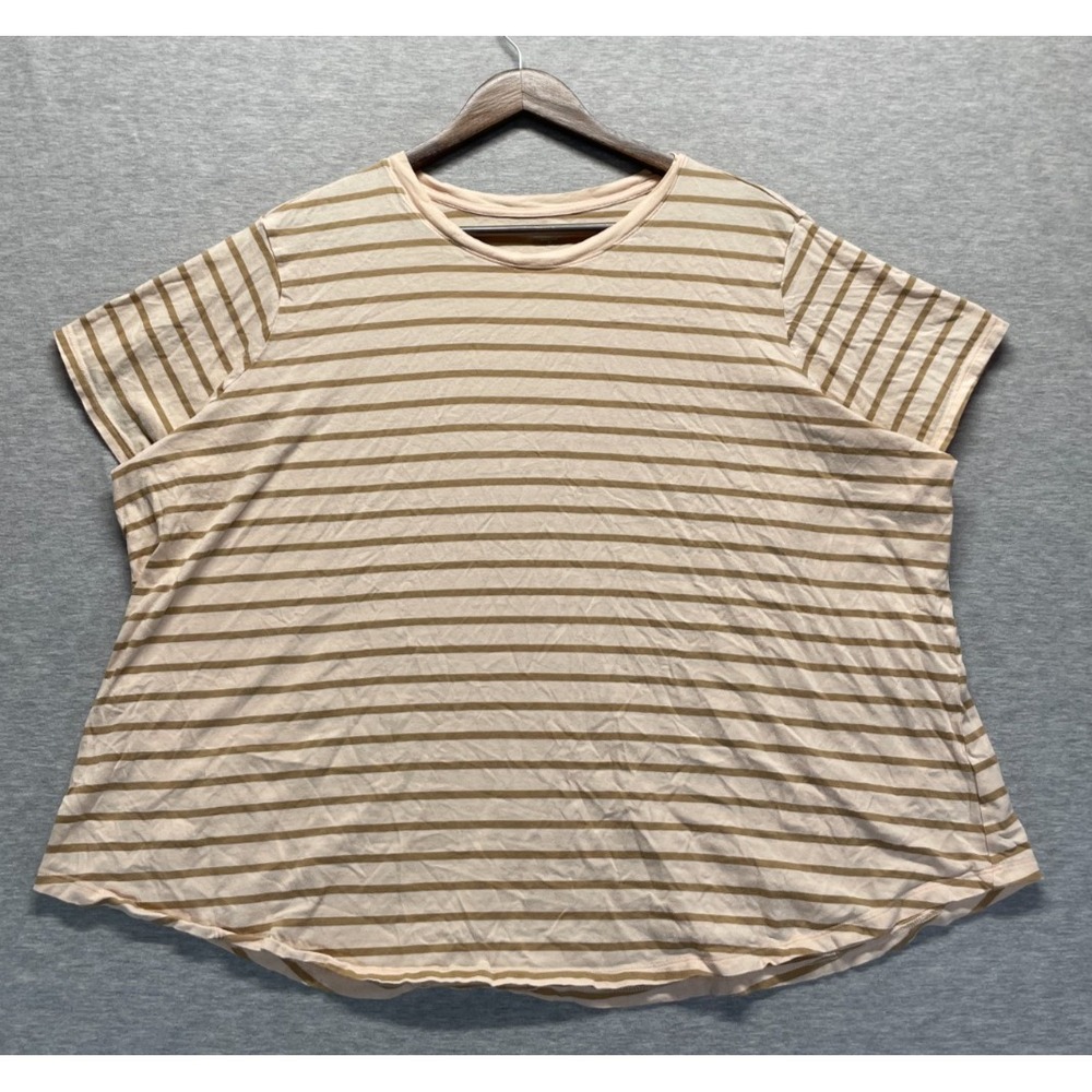 Old Navy Everywear T Shirt Womens 3X Beige Brown Horizontal Striped Curved Hem